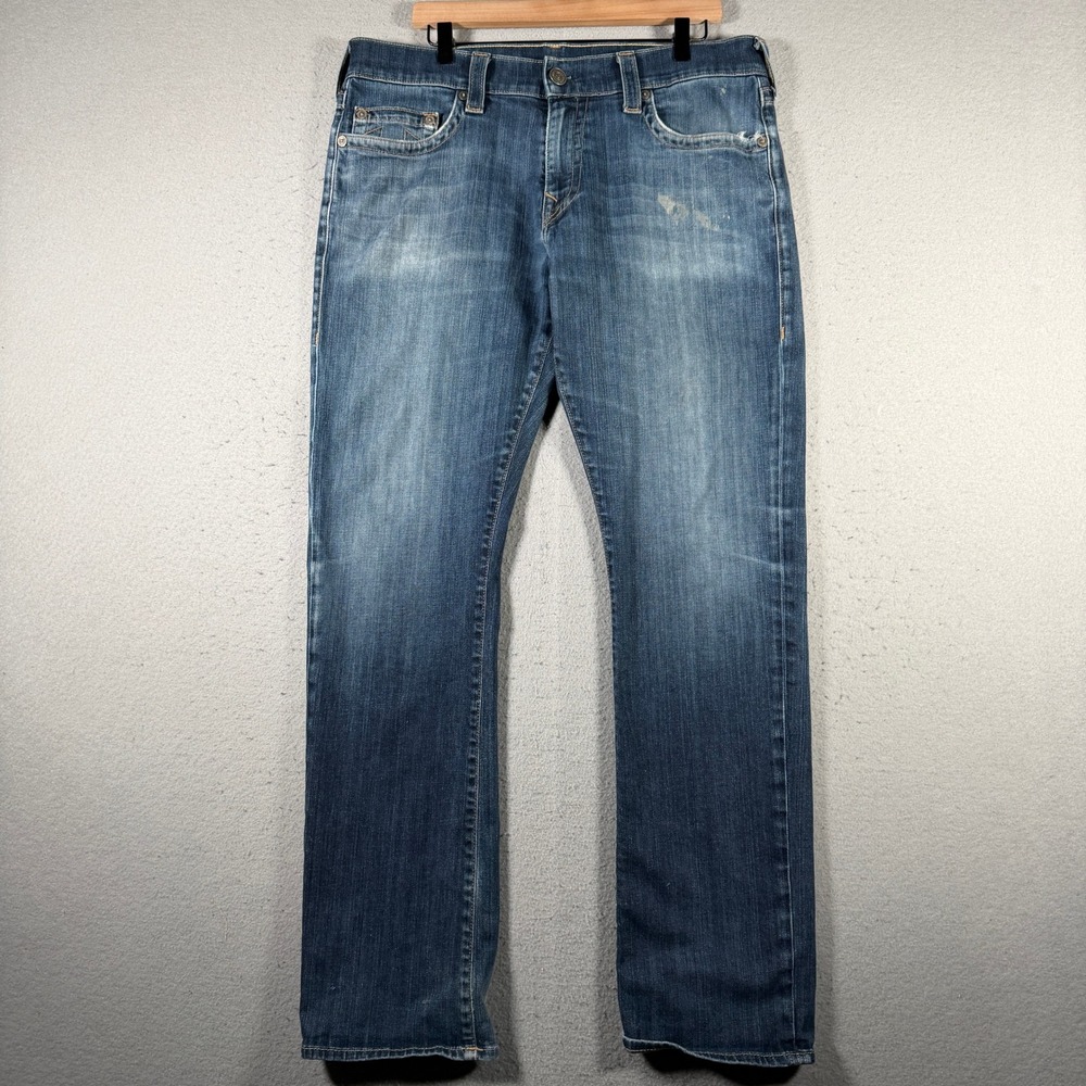True Religion Ricky Relaxed Straight Jeans Blue Mens 36 Made in USA MOKS00NKU3